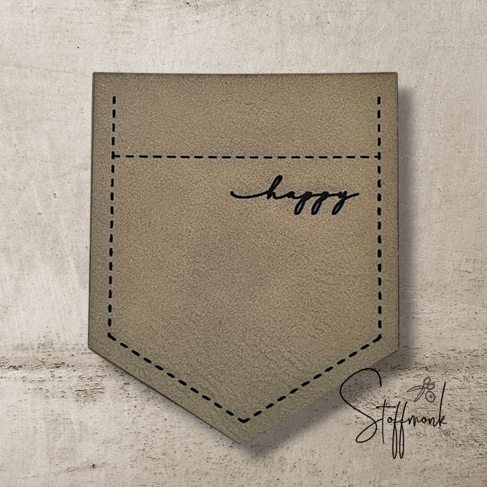 BIG Taschen-Label - "happy" -  Höhe ca. 8 cm - Kunstleder ++ Farbauswahl ++